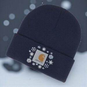 Cozy Winter Knit Beanie with Frosted Snowflake Embroidery